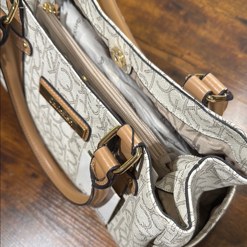 Calvin Klein Cream and Tan Tote with Signature Style - Picture 2 of 3